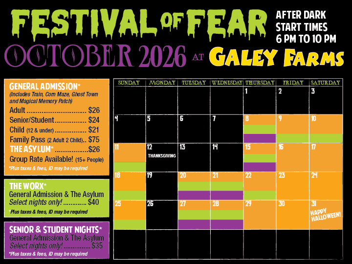 Festival of Fear October 2026 calendar