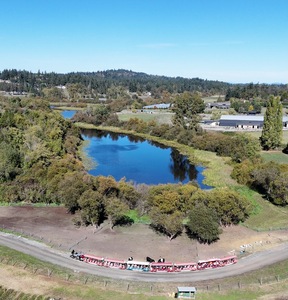 Aerial view of the Galey Farms train and property