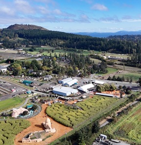 Aerial view of Galey Farms and its corn maze