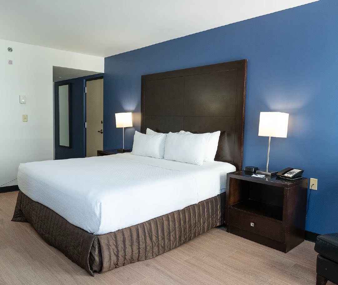 A guest room at the Wyndham New Orleans Airport and Conference Center.