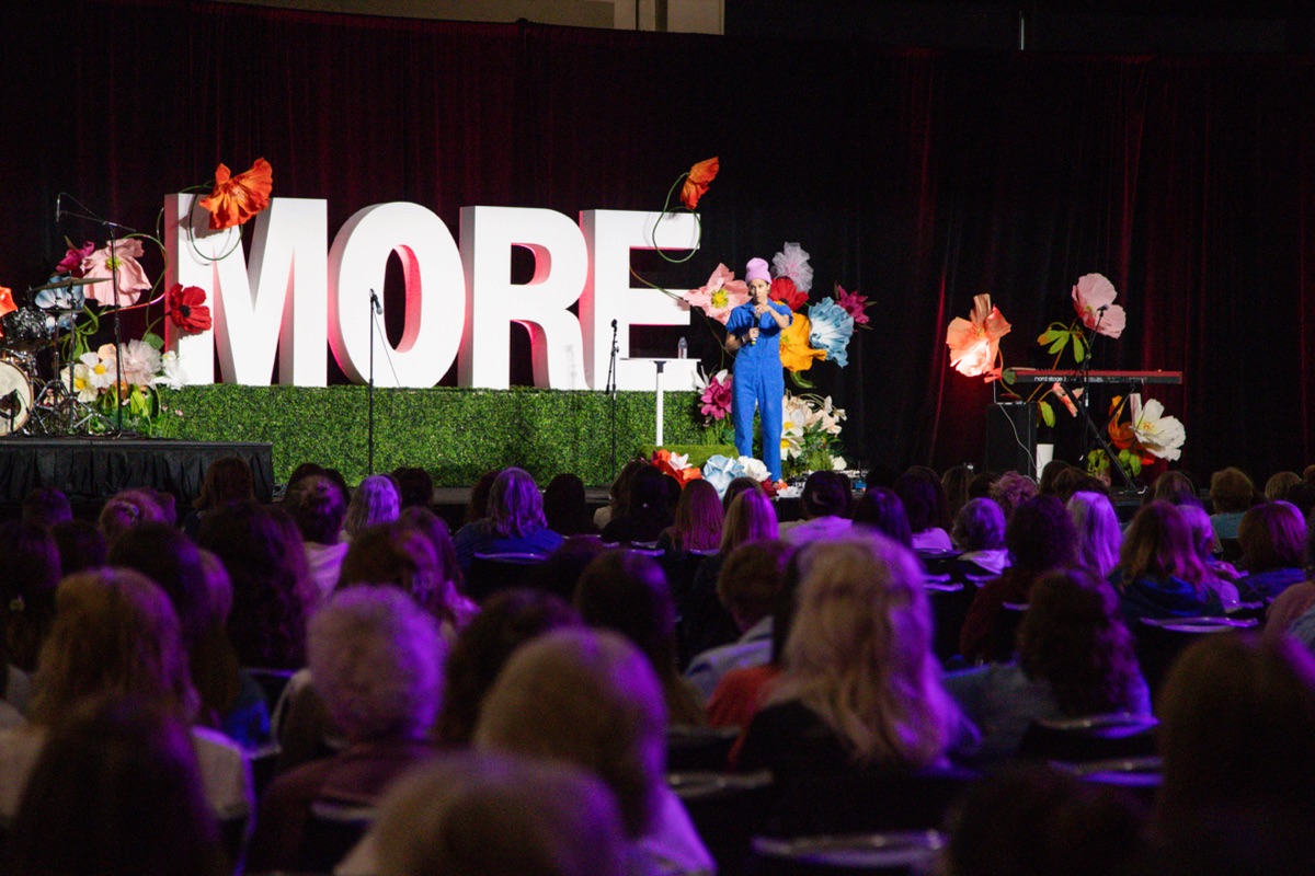 A speaker on the MORE stage