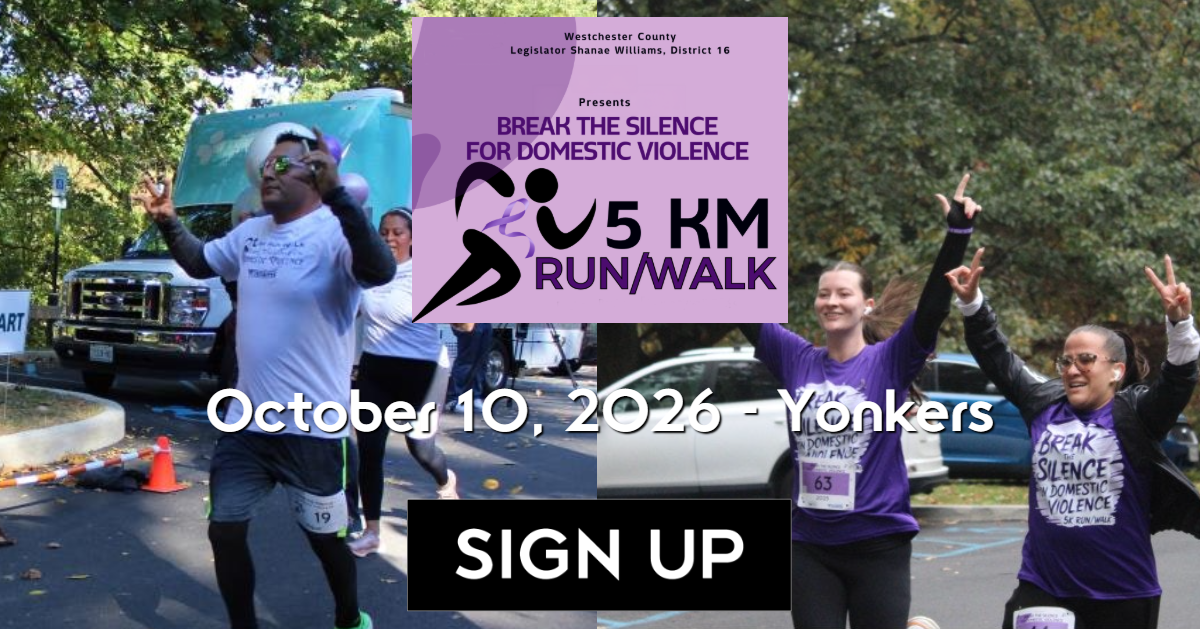 Official flyer: Break the Silence for Domestic Violence 5K Run/Walk 2026, hosted by Legislator Shanae Williams