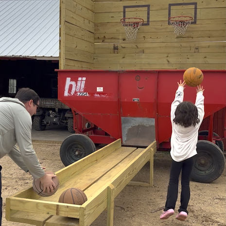 Playing basketball at Treinen Farm